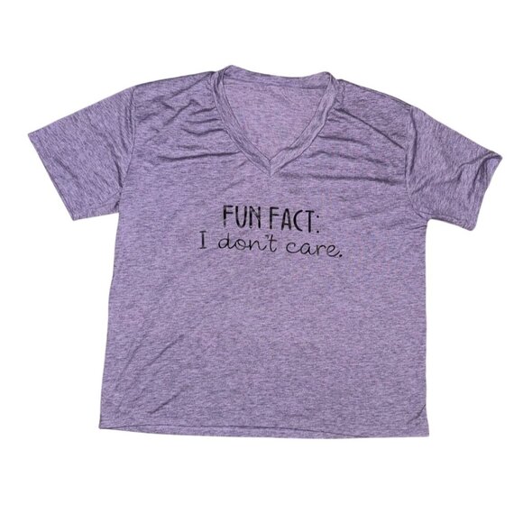 Funny Womens Heather Purple V-Neck T-Shirt With "Fun Fact: I Dont Care" Text Cas - Picture 1 of 4